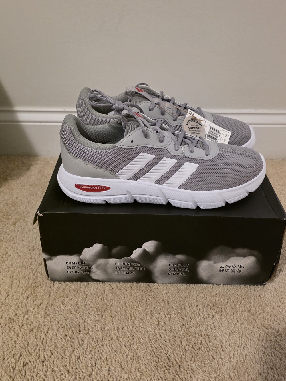 Adidas Grey and White Cloudfoam Flex Sneakers